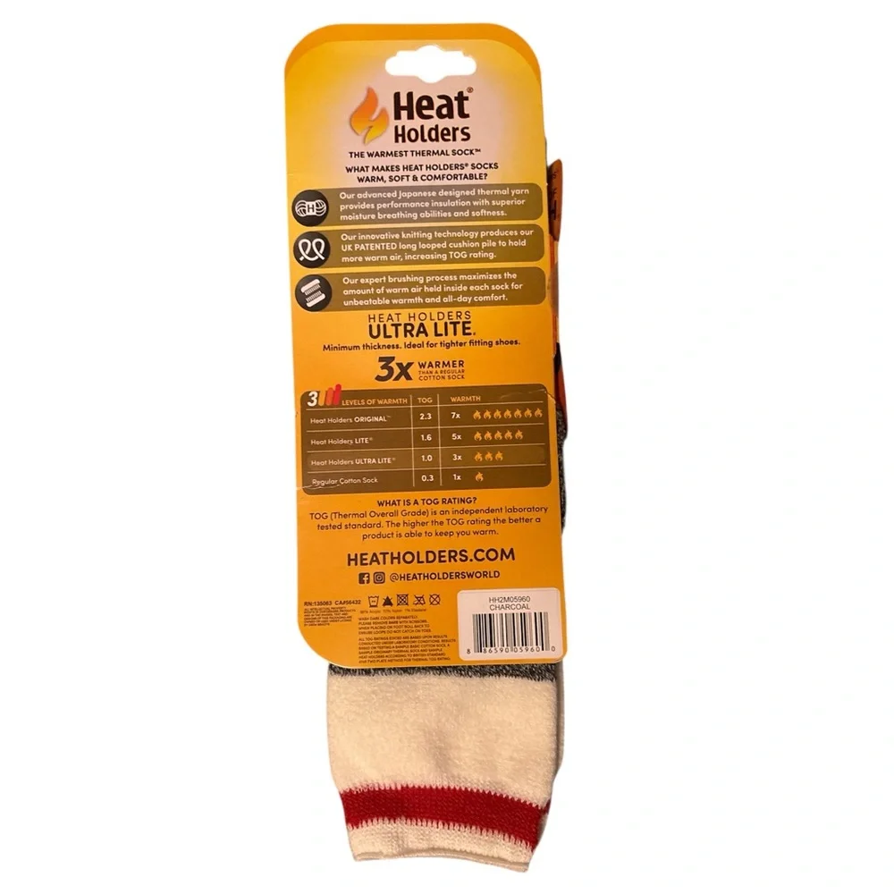 Heat Holders Men's Ultra Lite Thermal Socks - Gray and Cream